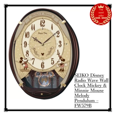 Relógio de parede SEIKO Disney onda de rádio Mickey e Minnie Mouse pêndulo melodia –FW579B - Imagem 1 de 4