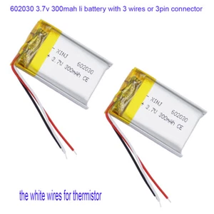 2 piezas 3.7V 300mAh 1.11Wh Batería Li JST 3pin Enchufe NTC 3-Hilos Termistor 602030 - Imagen 1 de 11