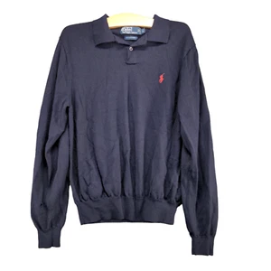 Polo Ralph Lauren Boy's Collared Pullover Sweater Blue Size L 100% Merino Wool - Picture 1 of 13