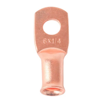 5PCS 6 Gauge Ring 1/4" Hole Terminal Battery Lug Bare Copper Un-Insulated AWG - Image 1 of 3