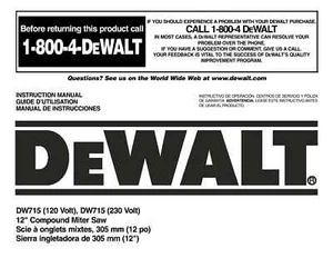 Dewalt 12" Miter Saw Instruction Manual Model #DW715 - Picture 1 of 1