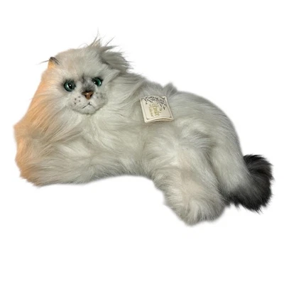 Colección Russ Yomiko Blanco Pelo Largo Gris Puntas Tamaño Natural Gato Felpa Ojos Verdes Foto 1 de 4