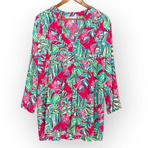 Lilly Pulitzer Womens Sarasota Tunic Pomegranate Jungle Tumble Size L Resortwear - Picture 1 of 6