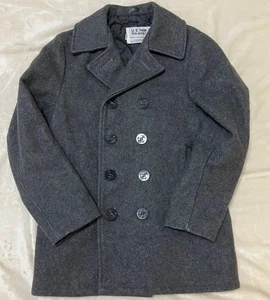 Schott 740N Pea Coat Gray Wool Size 36 Made in USA Heavy Melton - Picture 1 of 15