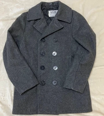 Schott 740N Pea Coat Gray Wool Size 36 Made in USA Heavy Melton - Image 1 of 4