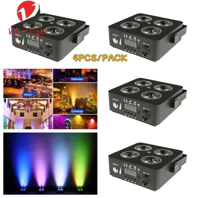 4XLED RGBWA+UV Battery Powered WIRELESS DMX Par Can DJ Uplighting Up Light 6x18W - Image 1 of 4