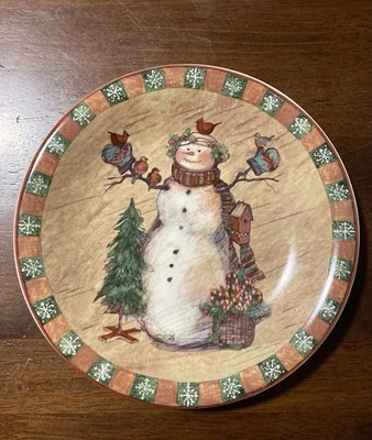 "Platos de postre muñeco de nieve de 8"" certificados por Susan Winget International Corp. Foto 1 de 4