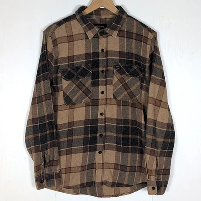Camisa Brixton Bowery Franela Hombres L Marrón Cuadros Peso Pesado Abotonada Manga Larga Foto 1 de 4