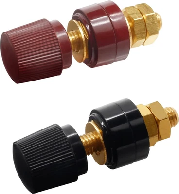 2 Pcs 1/4" Copper Battery Terminal Studs, M6 Binding Post Connectors Red & Black - Image 1 of 4