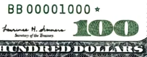 SUPER FANCY TRUE BINARY LOW # 00001000 (( STAR )) SERIAL NUMBER $100 series 1999 - Picture 1 of 3