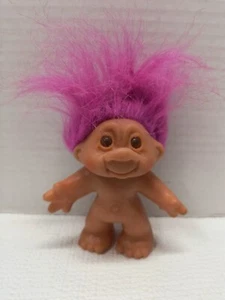 Vintage 1986 Thomas DAM Troll Doll 4.5" PINK Hair Amber Eyes - Picture 1 of 10