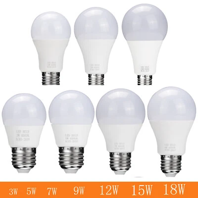 LED Globe Bulb E26 E27 18W 15W 12W 9W 7W 5W 3W White Lamp For Home Living ERM - Image 1 of 4