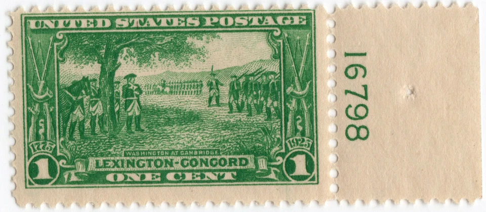 Scott #617-619 Battle of Lexington & Concord Plate # Single Stamps - MH - Image 1 of 4