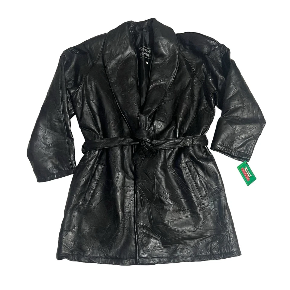 Giovanni Navarre итальянский камень из натуральной овчины кожи черный Тренч большой - Изображение 1 из 4