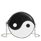 Women Chinese Style Circular Chain Crossbody Bag PU Leather Round Shoulder Bag