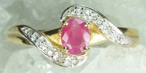 NEW Genuine Solid 9CT Yellow Gold Real Natural Ruby Diamond Dress Ring Siz P 1/2 - Picture 1 of 7