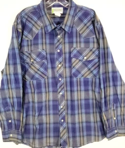 Haband-Mens Long Sleeve Western Rodeo Pearl Snap Shirt-XL Extra Large-Blue Plaid - Picture 1 of 10