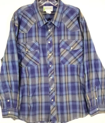 Haband-Mens Long Sleeve Western Rodeo Pearl Snap Shirt-XL Extra Large-Blue Plaid - Image 1 of 4