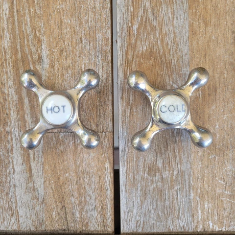 Antique Nickel Plated Brass Sink Tub Knobs with Porcelain Hot Cold Indicators Cover