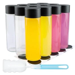 12 Pack 12oz Glass Water Bottles 350ml Empty Glass Drink Bottles With Black Lids - Picture 1 of 7