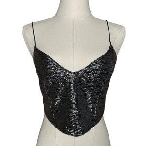 Urban Outfitters Black Sleeveless Sequins Cropped Tank Top Size S Coachella - Picture 1 of 11