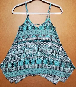 Mossimo Womens Sleeveless Camisole Shirt Top XS Blue Print Handkerchief Hem - Picture 1 of 11