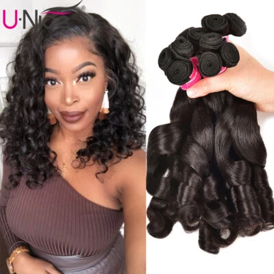 Brasileño Funmi Doble Dibujado Primavera Rizado Hinchable Ondulado Cabello Humano 3 Paquetes Tejido Foto 1 de 4