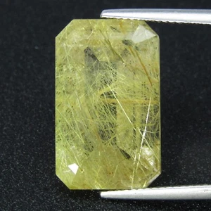 Cuarzo rutilado raro natural extraordinario de 16,48 quilates corte esmeralda de 20x12,2 mm - Imagen 1 de 4