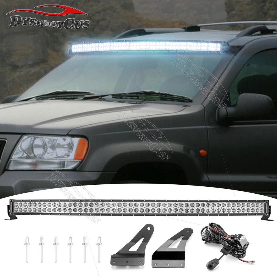 Kit de cables soportes de barra de luz LED curvos de 52" para techo superior para Jeep Grand Cherokee WJ Foto 1 de 4