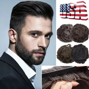 Remy Human Hair Mens Toupee Thin Skin PU/Lace Replacement System Hairpieces Wig - Picture 1 of 53
