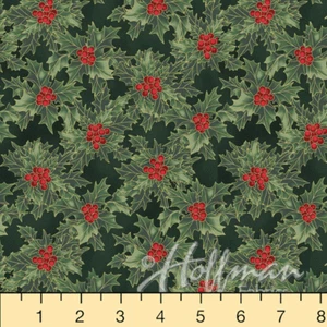 Fabric 100% Cotton Digitally Printed Christmas Holly Metalic Sold by 1/2 Metre - Picture 1 of 1