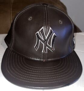 NEW ERA NY Yankees Brown Leather Fitted Hat  59Fifty Mens Size 7 3/8