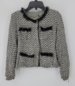 Milly Jacket Womens 2 Black Ivory Wool Blend Boucle T