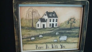Primitive Country Print **PEACE BE WITH YOU** black frame 11 1/2" x 9" - Picture 1 of 3