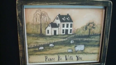 Primitive Country Print **PEACE BE WITH YOU** black frame 11 1/2" x 9" - Image 1 of 3