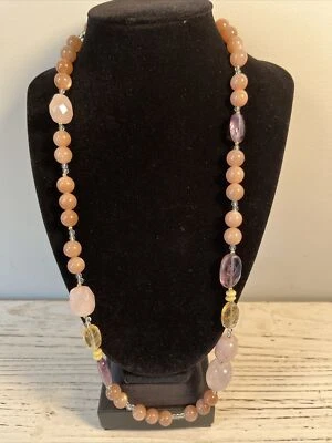 Collar Michael Valitutti Piedras Preciosas Cuentas Piedra Lunar Cuarzo Rosa Amatista Foto 1 de 4