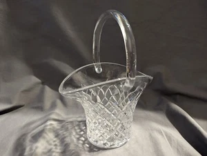 Unmarked Clear Crystal "Handled Basket", 8 3/4" H x 7" W - PRE-OWNED  - Picture 1 of 14