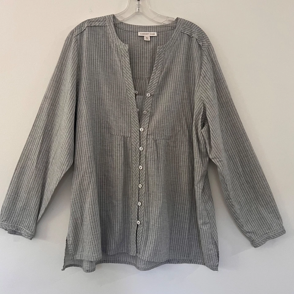 Coldwater Creek Plus Cotton Lt. Blusa túnica a rayas gris peso costera talla 2X Foto 1 de 4