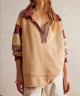 Free People We the Free Clean Prep Oversized Polo Mocha Latte Combo Size M NWOT - Image 1 of 4
