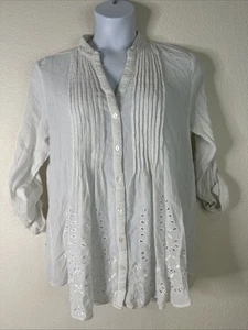 Camisa manga larga con ojales florales blancos Soft Surroundings para mujer talla XL - Imagen 1 de 6