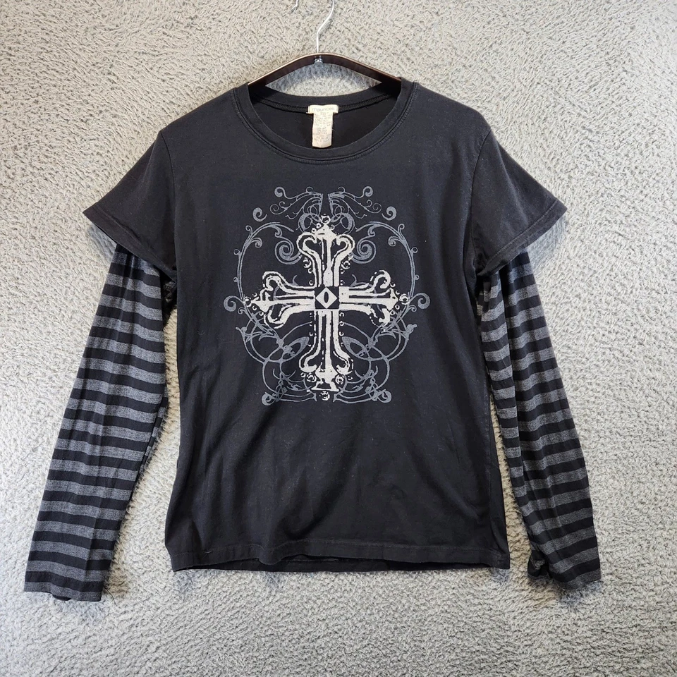 Camiseta Maurices Negra Mujer Talla L Cruz Gráfica Gótica Y2K De Colección Hecha en EE. UU. Foto 1 de 4