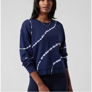 ATHLETA SUNDOWN II CROPPED CREWNECK PULLOVER. NAVY & WHITE. NWOT. SIZE SMALL - Picture 1 of 10