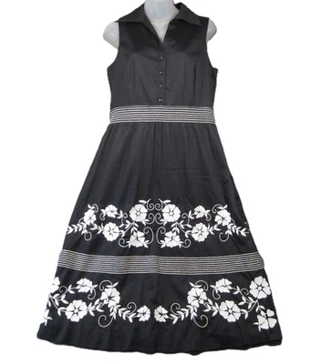 Coldwater Creek Sleeveless Dress 10 Black Embroidered Whimsigoth Cottagecore - Image 1 of 4