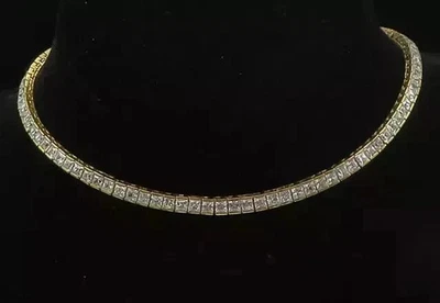 22Ct Princess Cut Lab-Created Diamond Tennis Necklace 14K Yellow Gold Plated 18" - Image 1 of 4