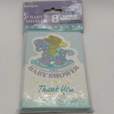 Unique Baby Shower Thank You Notes 8-Pack Bear Rocking Horse Purple Blue - Image 1 of 3
