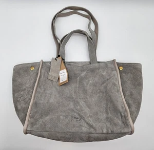 Margot New York Jamee Double Handle Tote, Soft Gray Suede Leather, Pouch, Neu mit Etikett - Bild 1 von 15