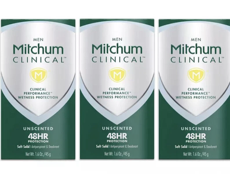 3 X Desodorante Antitranspirante Sólido Suave Clínico Sin Perfume Mitchum Men 1.6 OZ Foto 1 de 1
