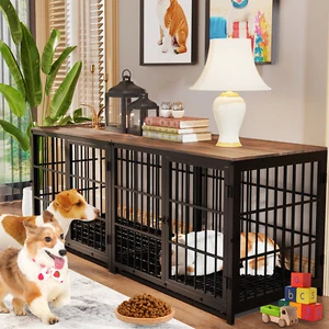 Jaula de madera para perros caja para perros mesa auxiliar vintage para el hogar 3 puertas jaula de alambre XL - Imagen 1 de 10