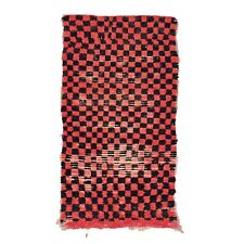 Moroccan Handmade Vintage Rug 3'1x5'8 Berber Ckeckered Red & Black Wool Carpet