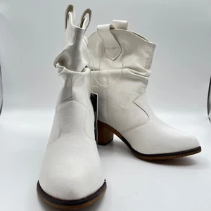 Charles Albert White Western Ankle Boots Block Heel Slouchy Booties Size 8 Women - Bild 1 von 8